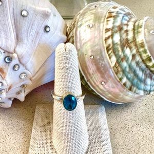 Blue Topaz set in 14 KT Gold Bezel on Sterling Silver Band